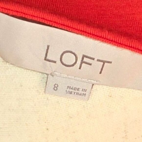 LOFT Flowy Red Midi Dress w/ Tie Belt | Size 8 - Picture 6 of 7